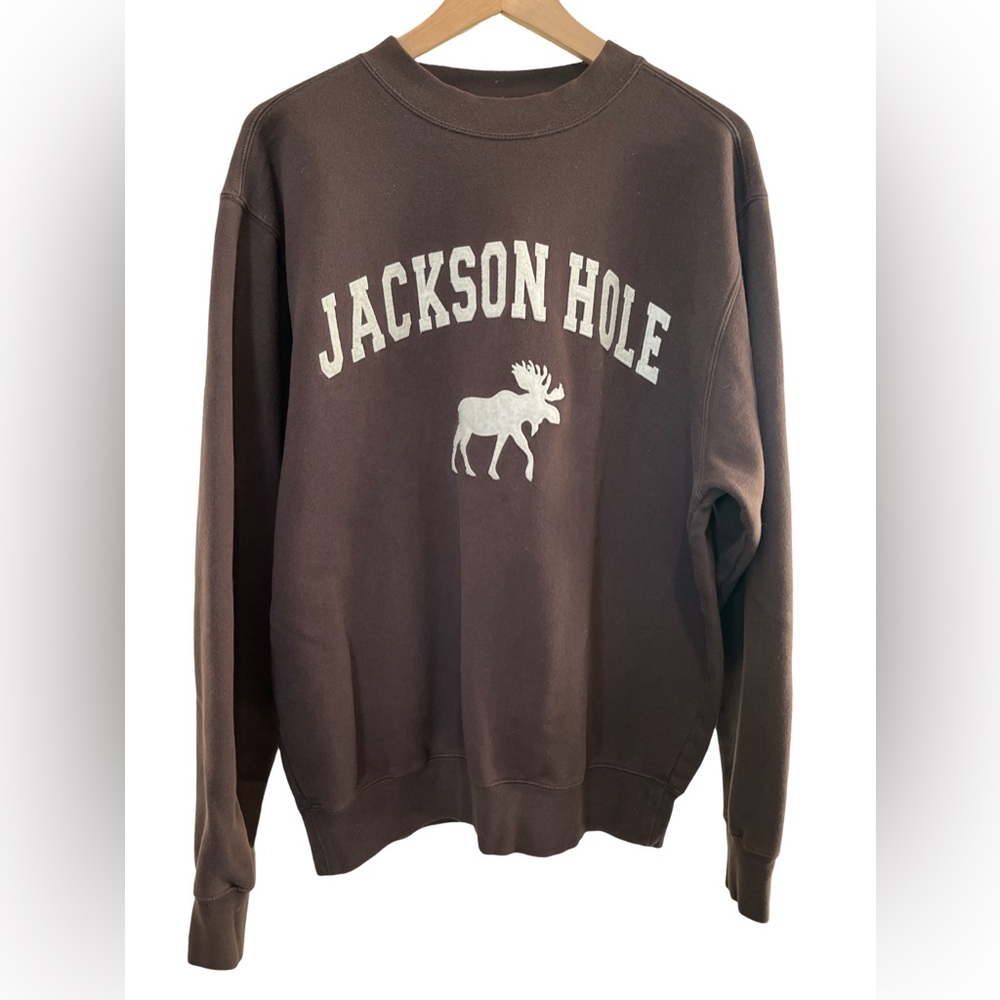 Vintage Jackson Hole Brown And White Moose Sweatshirt Size Large Mens BAC